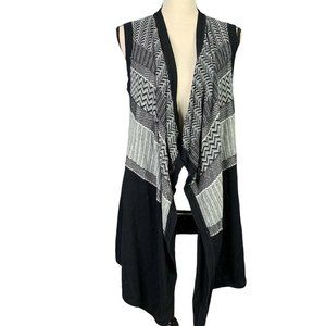 Banana Republic Long Open Cardigan Sweater Women Size XS Gray Black Sleeveless